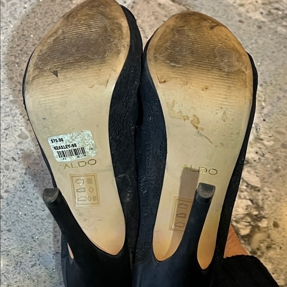 ALDO Aldo Black Lace Peep-Toe Heels Size 7.5M - Picture 7 of 9